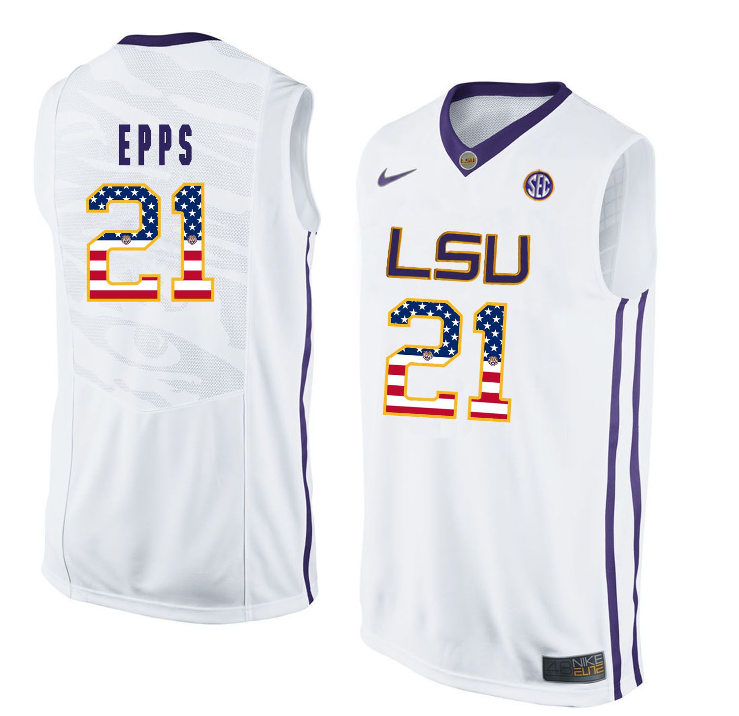 Men LSU Tigers #21 Epps White Flag Customized NCAA Jerseys->customized ncaa jersey->Custom Jersey